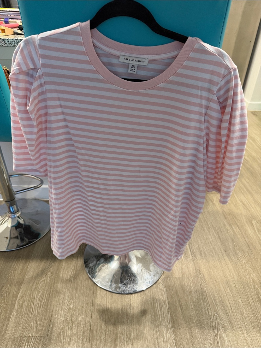 Free Assembly Women's Pink & White Striped Long Sleeve Tee